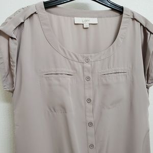 LOFT Scoop Neck Cap Sleeve Taupe Blouse XS